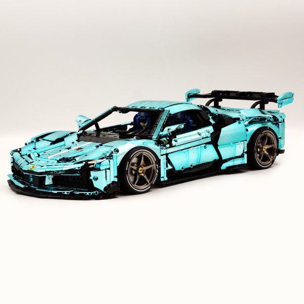 1: 8 Ferrari SF90XX Building Sets, Electroplating Tiffany Blue Customized Version (3982Pcs) - Image 8