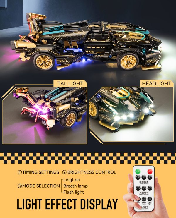 Lamborghini V12 MOC Set with Remote Control and LED Kit, 1:14 Car Model for Boys Men, 1124Pcs - Image 3