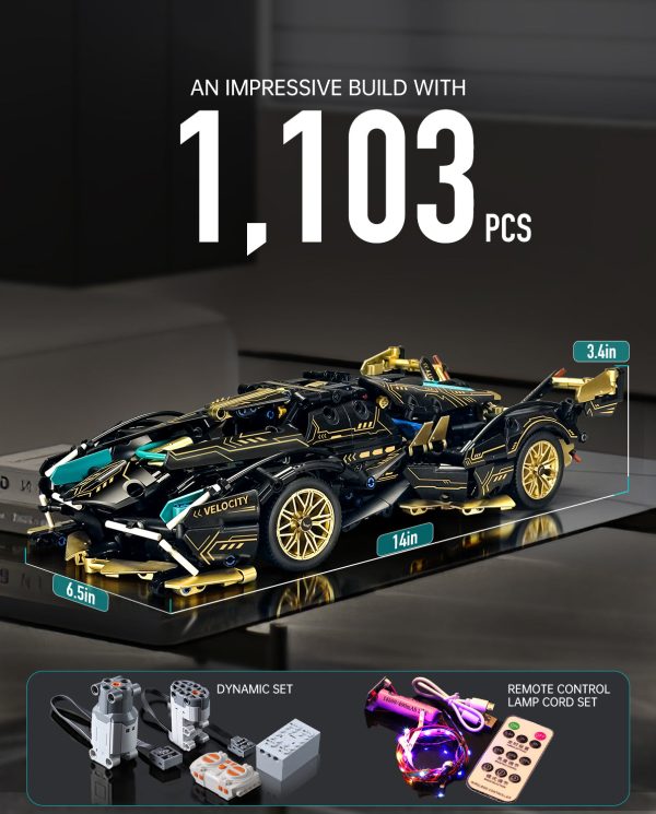 Lamborghini V12 MOC Set with Remote Control and LED Kit, 1:14 Car Model for Boys Men, 1124Pcs - Image 4