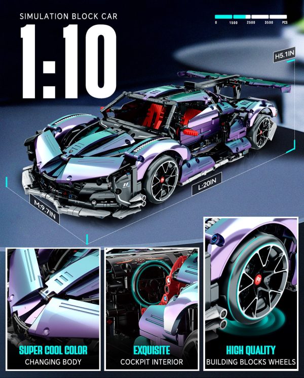 1: 10 Apollo Super Plated Sports Car, Remote Control Drift, Electric Gullwing Doors, 2036 Pcs - Image 3