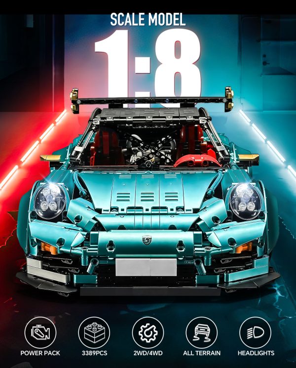 1: 8 Blue Porsche GT2 RS with Electric Suspension Lifting, Electric Doors Remote Control Model (3389 Pcs) - Image 3