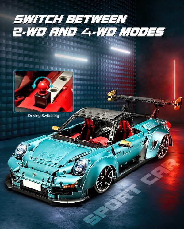 1: 8 Blue Porsche GT2 RS with Electric Suspension Lifting, Electric Doors Remote Control Model (3389 Pcs) - Image 4