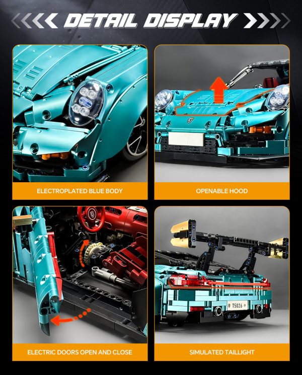 1: 8 Blue Porsche GT2 RS with Electric Suspension Lifting, Electric Doors Remote Control Model (3389 Pcs) - Image 5