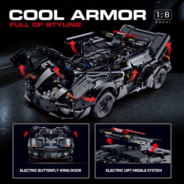 1: 8 Dark Armor Car Building Sets with Remote Control, Electric Lift Missile System, Electric Door (4290Pcs) - Image 6