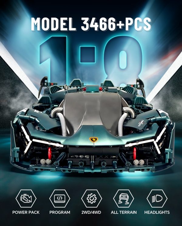 1: 8 Lamborghini TP90 Sports Car with Electric Suspension Lifting, Electric Doors Remote Control Model (3492 Pcs) - Image 3