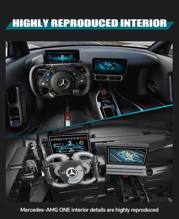 1: 8 Mercedes AMG ONE Building Set with Remote Control, Fully Detailed Simulation, The Ultimate Collectible, Electric Dutterfly Doors, Rear Wing Lifting, Controllable lights, Launch Control (3295 Pcs) - Image 3