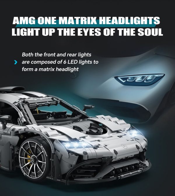 1: 8 Mercedes AMG ONE Building Set with Remote Control, Fully Detailed Simulation, The Ultimate Collectible, Electric Dutterfly Doors, Rear Wing Lifting, Controllable lights, Launch Control (3295 Pcs) - Image 4