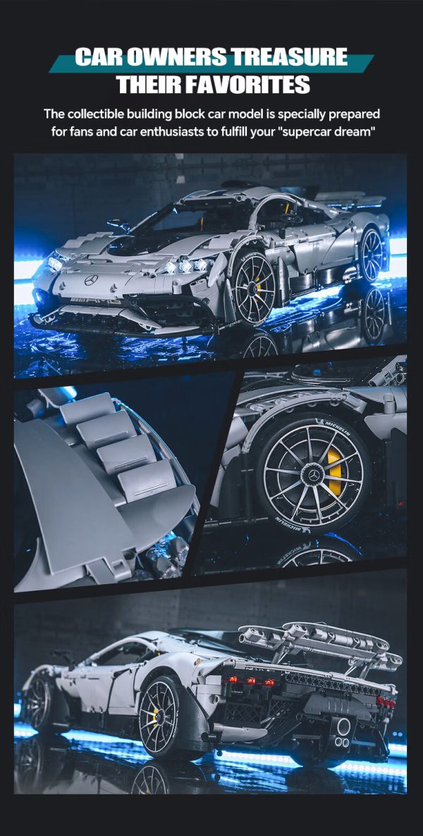 1: 8 Mercedes AMG ONE Building Set with Remote Control, Fully Detailed Simulation, The Ultimate Collectible, Electric Dutterfly Doors, Rear Wing Lifting, Controllable lights, Launch Control (3295 Pcs) - Image 6