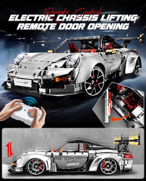 1: 8 Sliver Porsche GT2 RS with Electric Suspension Lifting, Electric Doors Remote Control Model (3389 Pcs) - Image 3