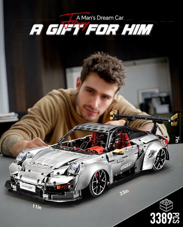 1: 8 Sliver Porsche GT2 RS with Electric Suspension Lifting, Electric Doors Remote Control Model (3389 Pcs) - Image 7