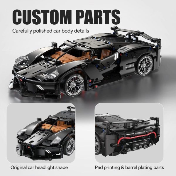 1:14 Bugatti Night V12 Sports Car Building Sets, Collectable Model for Boys Men Teens (1056 Pcs) - Image 3