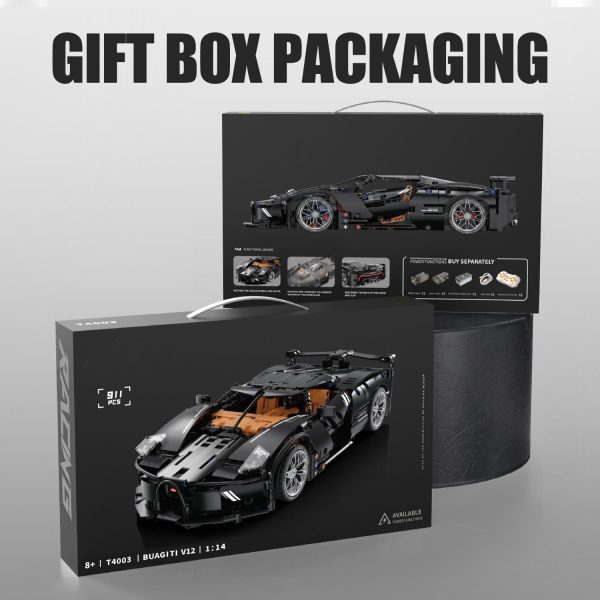 1:14 Bugatti Night V12 Sports Car Building Sets, Collectable Model for Boys Men Teens (1056 Pcs) - Image 6