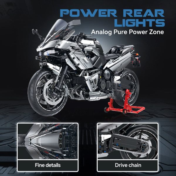 1:5 Kawasaki R7 Motorcycle Buiding Kit with Front and Rear Lights, Exclusive display stand, Adult Collectible Models (2156 Pcs) - Image 2