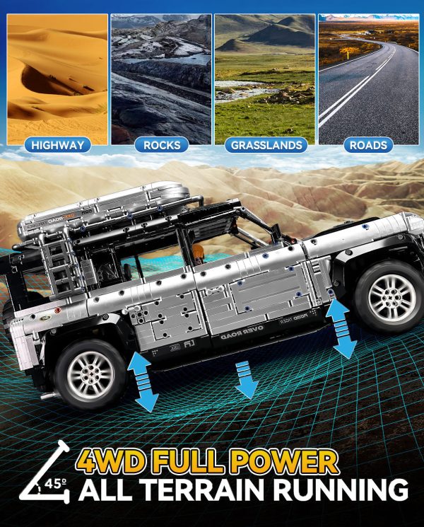 1:8 Land Rover Silver Off-Road MOC Building Blocks and Electric Engineering Toy, Remote Control (5268 Pcs) - Image 5