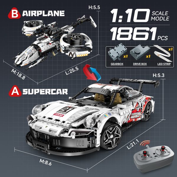2 in 1 Porsche 911 Building Set and Star Space Fighter Building Set, Remote Control, 1860Pcs - Image 8