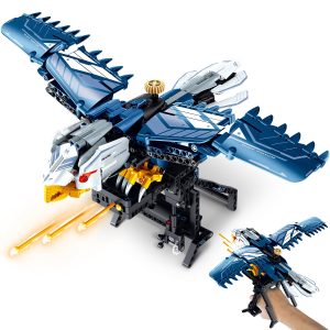 BAV Blue Eagle Hand-held Launch Toy Building Set with Movable Wings, 630Pcs
