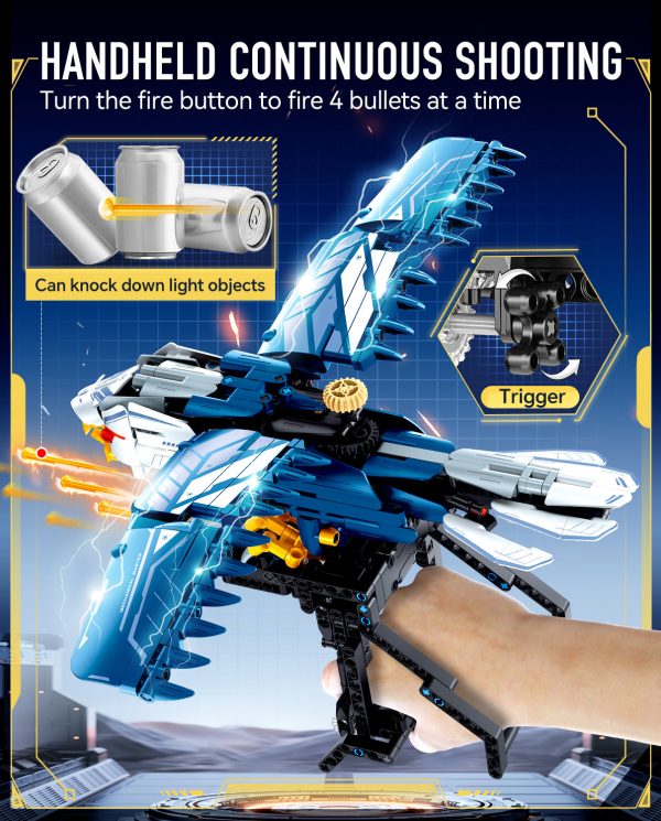 BAV Blue Eagle Hand-held Launch Toy Building Set with Movable Wings, 630Pcs - Image 2