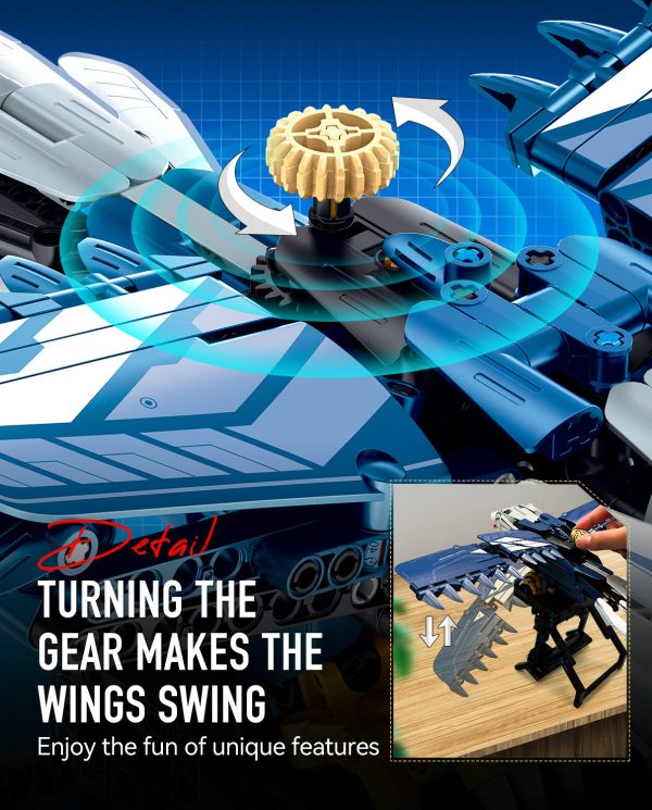 BAV Blue Eagle Hand-held Launch Toy Building Set with Movable Wings, 630Pcs - Image 3