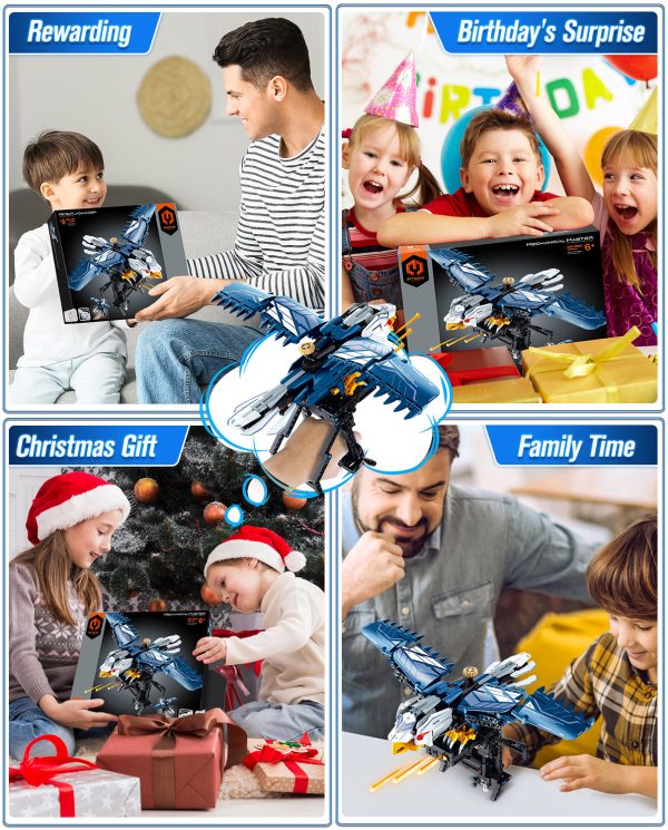 BAV Blue Eagle Hand-held Launch Toy Building Set with Movable Wings, 630Pcs - Image 5