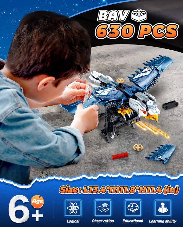 BAV Blue Eagle Hand-held Launch Toy Building Set with Movable Wings, 630Pcs - Image 6