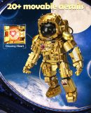 Gold Astronaut Building Sets with Variable Light Blocks, Space Exploration Model with Display Stand