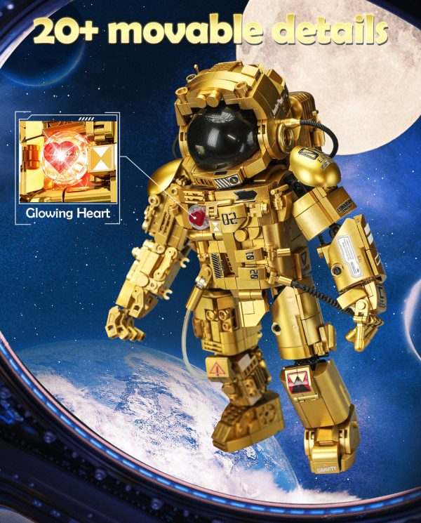 Gold Astronaut Building Sets with Variable Light Blocks, Space Exploration Model with Display Stand - Image 2