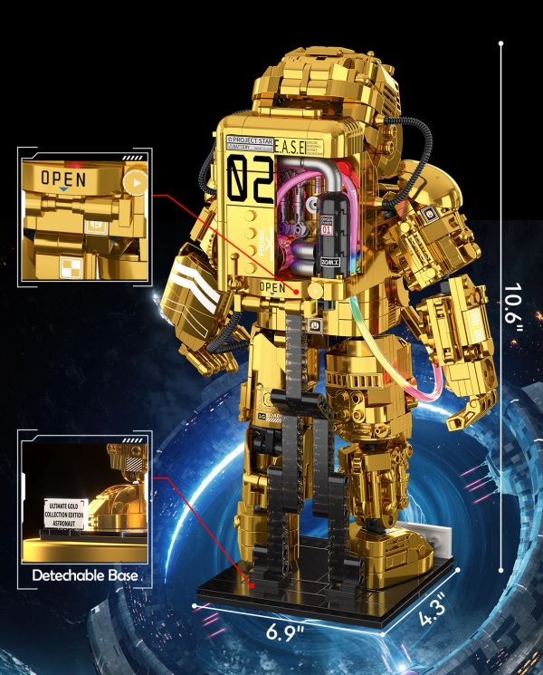 Gold Astronaut Building Sets with Variable Light Blocks, Space Exploration Model with Display Stand - Image 4