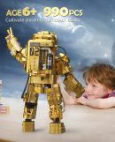 Gold Astronaut Building Sets with Variable Light Blocks, Space Exploration Model with Display Stand