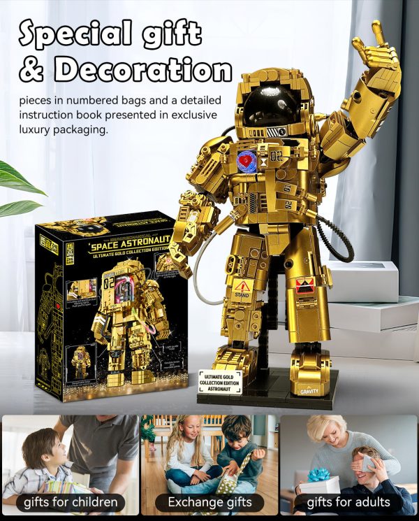 Gold Astronaut Building Sets with Variable Light Blocks, Space Exploration Model with Display Stand - Image 6