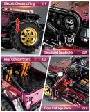 Jeep Wrangler Plated Off-Road Pickup with Electric Chassis Lifting, 1:10 MOC Remote Control Truck, 2088 Pcs