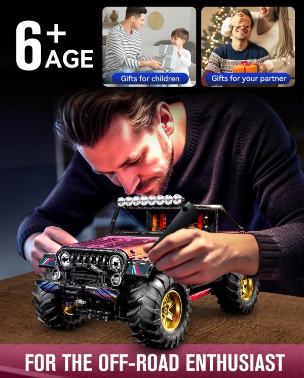 Jeep Wrangler Plated Off-Road Pickup with Electric Chassis Lifting, 1:10 MOC Remote Control Truck, 2088 Pcs - Image 5