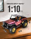 Jeep Wrangler Plated Off-Road Pickup with Electric Chassis Lifting, 1:10 MOC Remote Control Truck, 2088 Pcs
