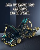 Lamborghini V12 Black Sports Car MOC Building Kits, 1:14 Car Model for Boys Men, 1124Pcs