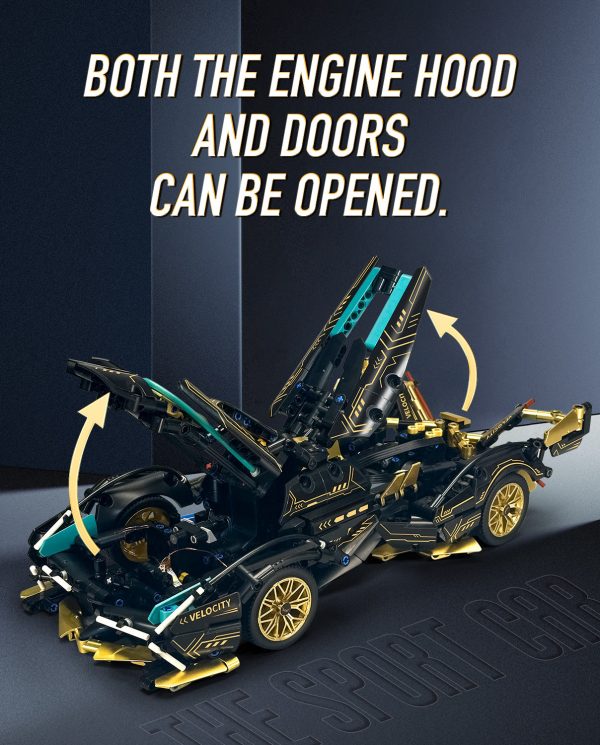 Lamborghini V12 Black Sports Car MOC Building Kits, 1:14 Car Model for Boys Men, 1124Pcs - Image 2