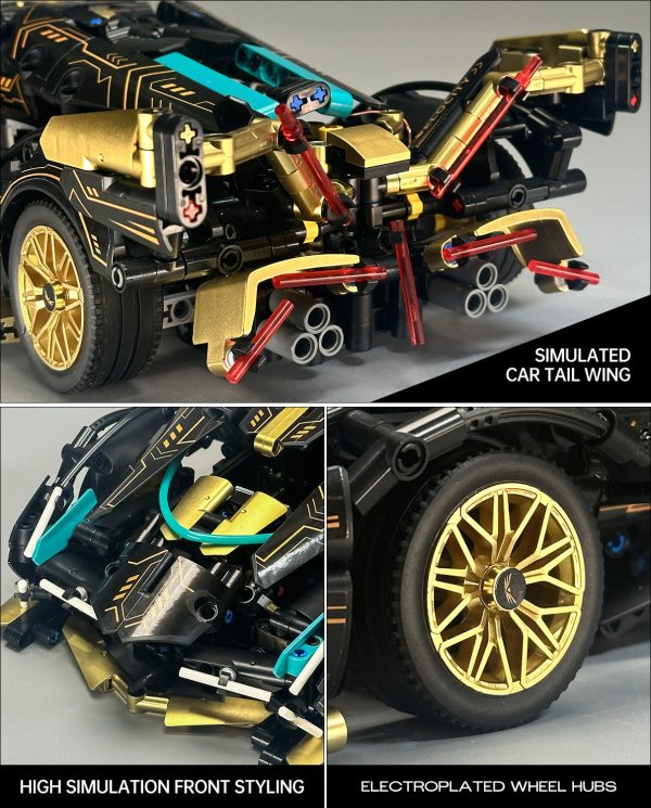 Lamborghini V12 Black Sports Car MOC Building Kits, 1:14 Car Model for Boys Men, 1124Pcs - Image 3