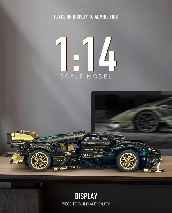 Lamborghini V12 Black Sports Car MOC Building Kits, 1:14 Car Model for Boys Men, 1124Pcs - Image 4