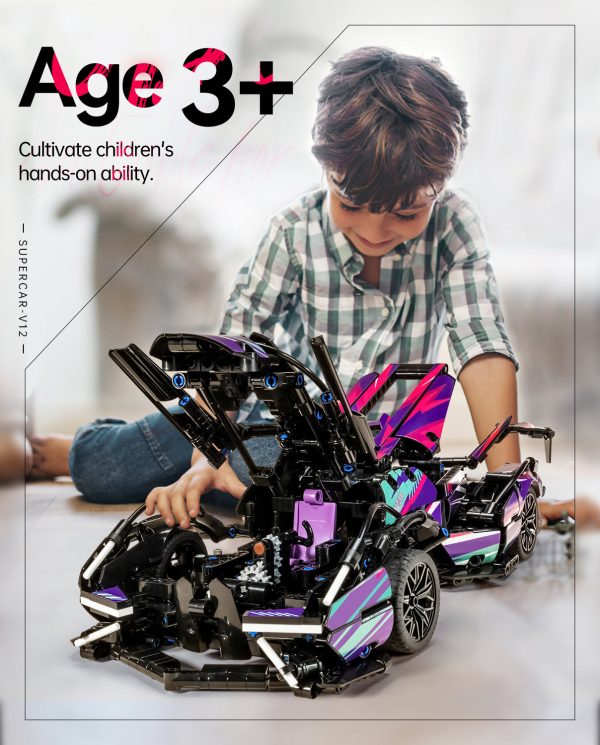 Lamborghini V12 Sports Car Building Sets with Remote Control, 1:14 MOC Raceing Car, 1124Pcs - Image 5
