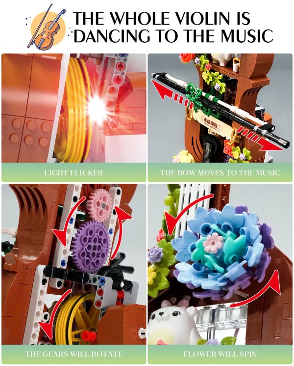 Violin Flowers Music Box Building Block Kit, Home Decor & Creative Gift, Valentines Birthday for Mom Women Girlfriend Adults Gift - Image 4