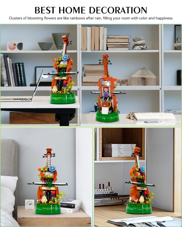 Violin Flowers Music Box Building Block Kit, Home Decor & Creative Gift, Valentines Birthday for Mom Women Girlfriend Adults Gift - Image 6