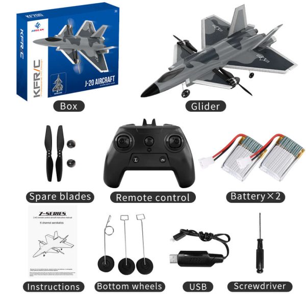 KF700 J-20 4-Channel Brushless Glider RC Plane, 300m Range, Camouflage Gray - Image 8