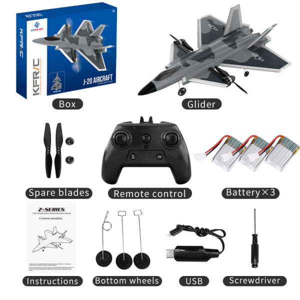 KF700 J-20 4-Channel Brushless Glider RC Plane, 300m Range, Camouflage Gray - Image 9