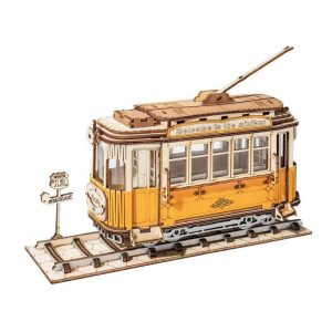 3D Vintage Tramcar Wooden Puzzle: Unique DIY Model Kit - KidsToyLover