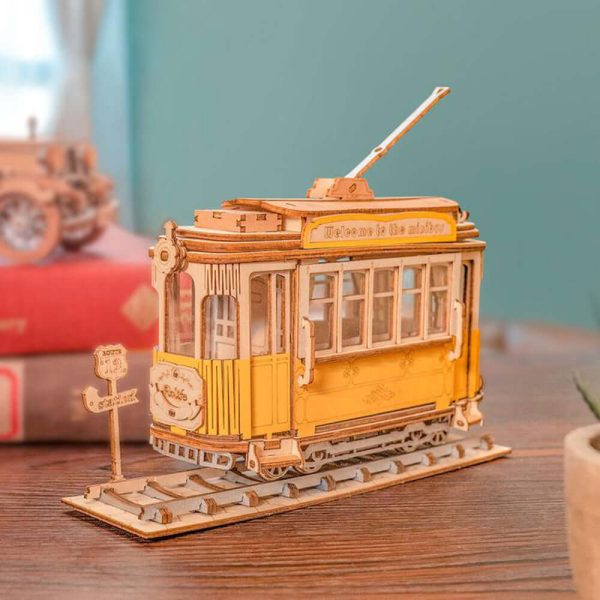 3D Vintage Tramcar Wooden Puzzle: Unique DIY Model Kit - KidsToyLover - Image 2
