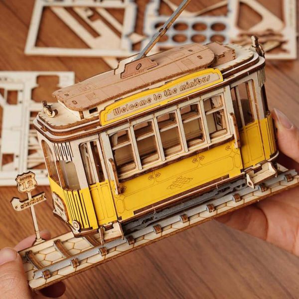 3D Vintage Tramcar Wooden Puzzle: Unique DIY Model Kit - KidsToyLover - Image 3
