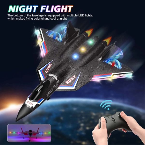 SU57 RC Plane: 2.4G Light-Up Foam Aircraft for Kids - Hand Thrown, Fixed Wing Toy - Image 2
