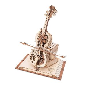 Robotime ROKR AMK63 Magic Cello: 3D Wooden Puzzle & Mechanical Music Box - Movable Stem, Creative & Fun Toy for Children and Girls