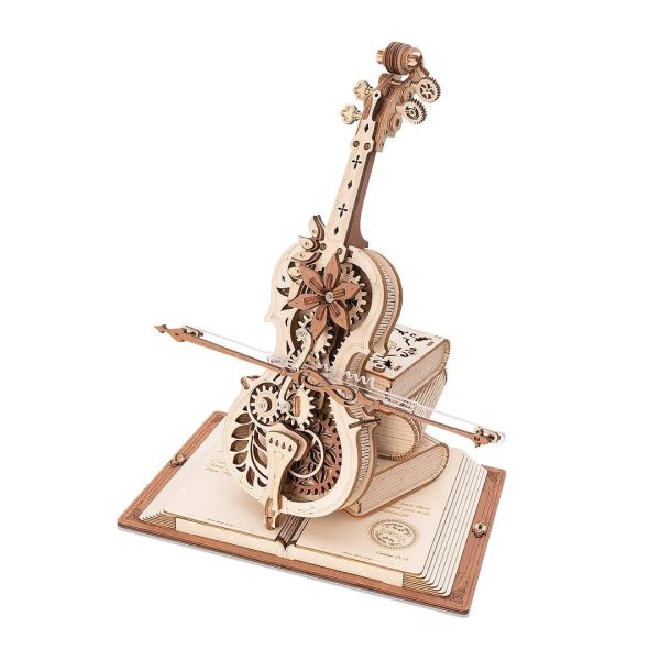 Robotime ROKR AMK63 Magic Cello: 3D Wooden Puzzle & Mechanical Music Box - Movable Stem, Creative & Fun Toy for Children and Girls