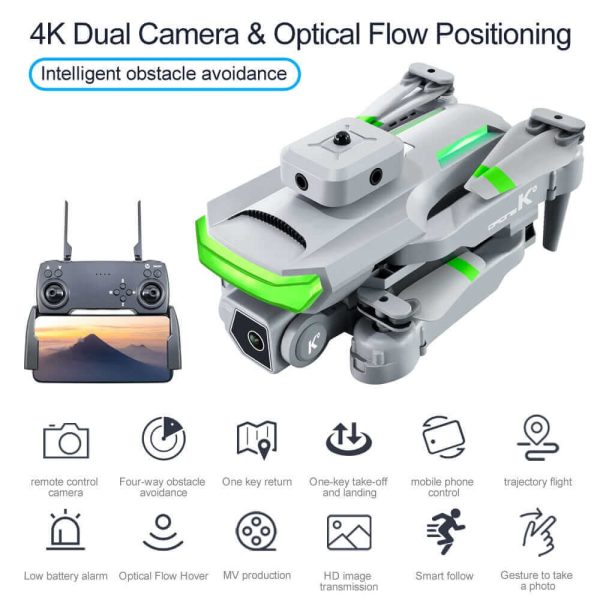 K-HD Dual Lens 4K Aerial Photography Drone - Optical Flow Positioning RC Quadcopter Toy - Image 3