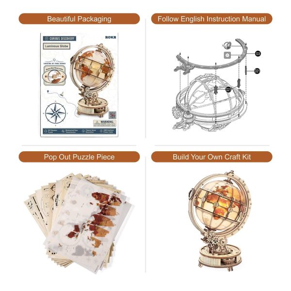 Robotime 180 PCS Luminous Globe - DIY Wooden Model Kit with LED Light - Image 6