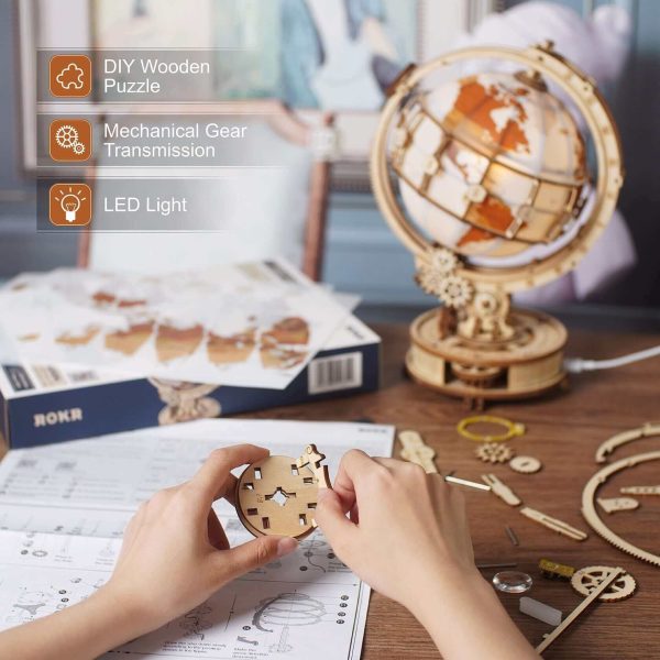 Robotime 180 PCS Luminous Globe - DIY Wooden Model Kit with LED Light - Image 8